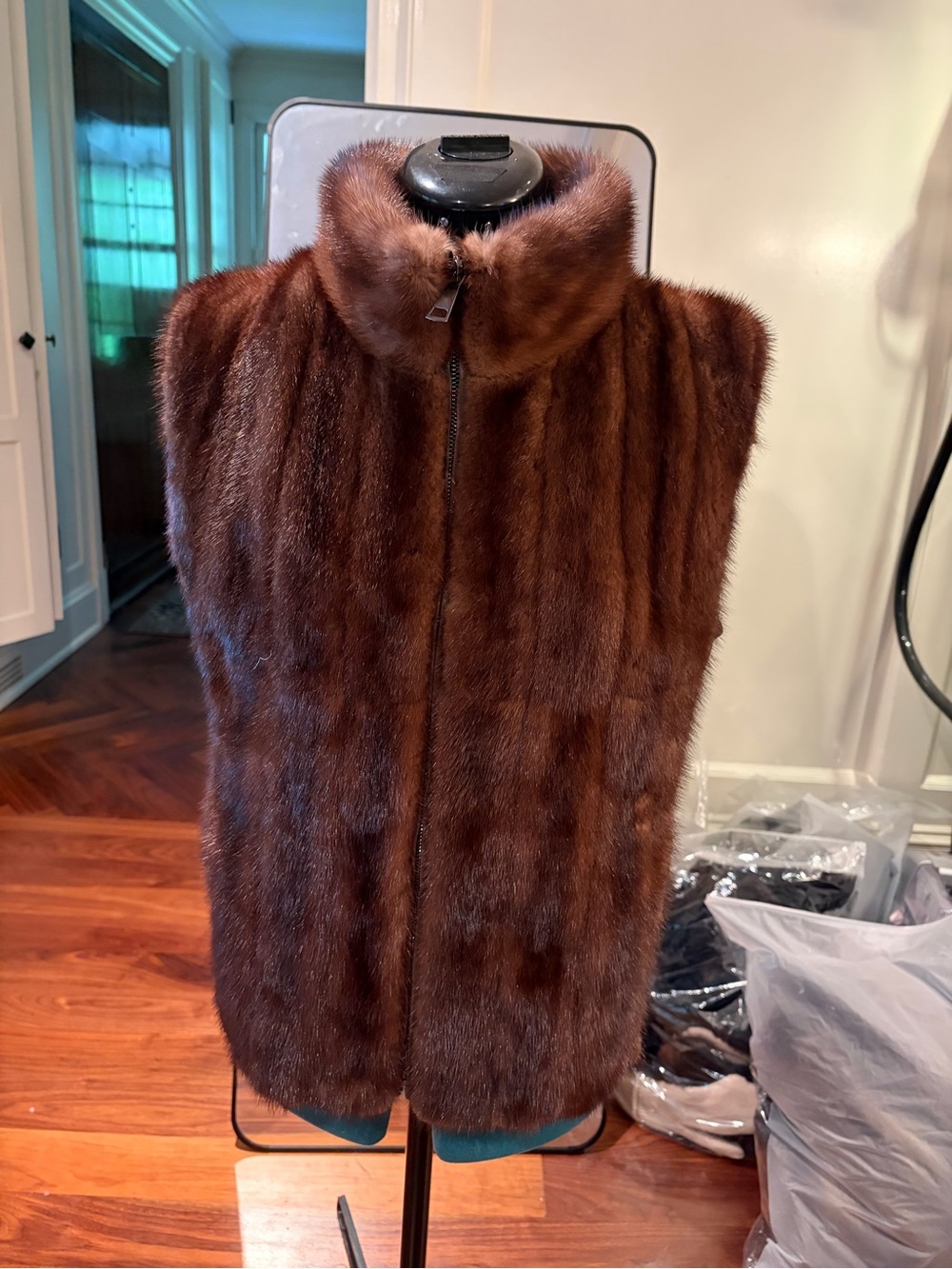 Real Brown Mink Fur Vest - Zip Front